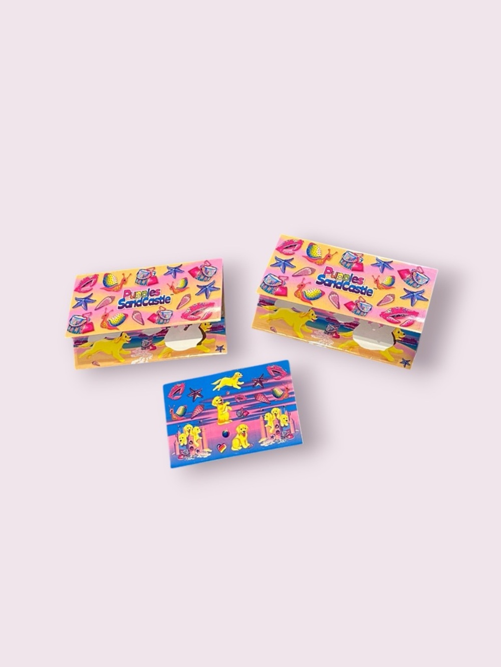 Vintage Lisa Frank Puppies Sandcastle 3D Cards (2) With Sticker Set Unique